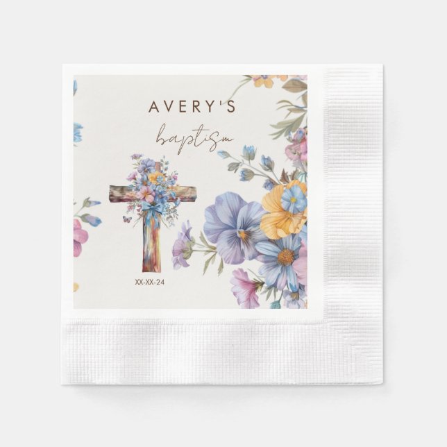 Servilleta De Papel Elegante bautismo botánico cruzado elegante (Anverso)