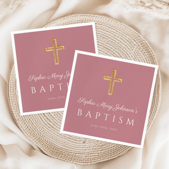 Servilleta De Papel Elegante bautismo Chica de cruz rosa (Elegant Religious Cross Pink Girl Baptism Napkins)