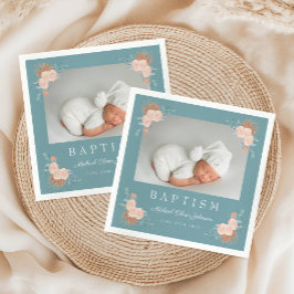 Servilleta De Papel Elegante bautismo de foto floral verde