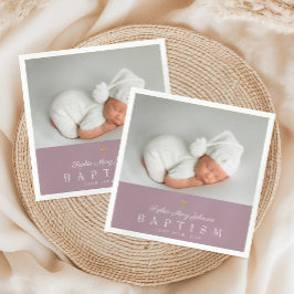 Servilleta De Papel Elegante bautismo de foto religiosa cruzada violet