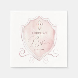 Servilleta De Papel Elegante bautismo Escudo de acuarela rosa