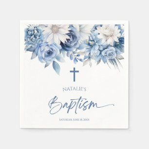 Servilleta De Papel Elegante Bautismo Floral Azul Dusty