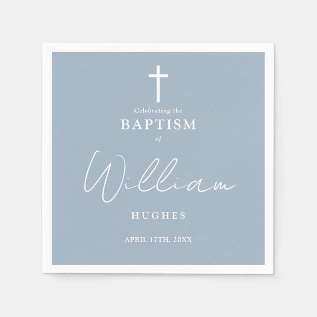 Servilleta De Papel Elegante bautismo Minimalista azul turbio (Anverso)