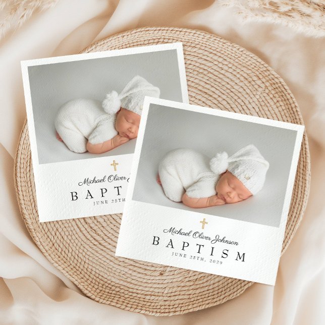 Servilleta De Papel Elegante bautismo religioso de fotos cruzadas (Elegant Religious Cross Photo Baptism Napkins)