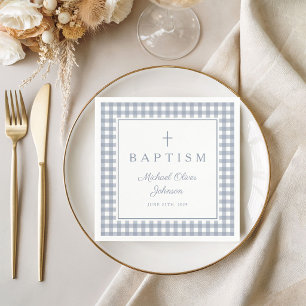 Servilleta De Papel Elegante Bautizo de Niño en Azul Polvoriento a Cua