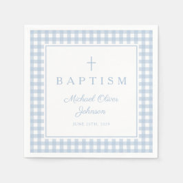 Servilleta De Papel Elegante Bautizo de Niño en Cuadros Azul Bebé