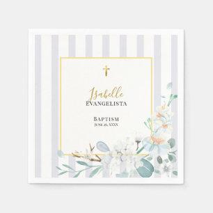 Servilleta De Papel Elegante bautizo floral azul oro