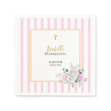 Elegante Bautizo Floral Rosa Dorado