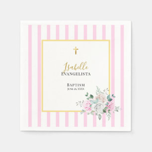 Servilleta De Papel Elegante Bautizo Floral Rosa Dorado