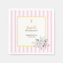 Elegante Bautizo Floral Rosa Dorado