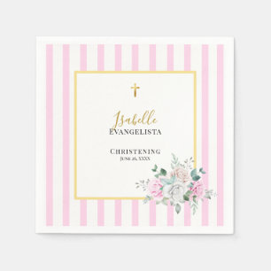 Servilleta De Papel Elegante Bautizo Floral Rosa Dorado