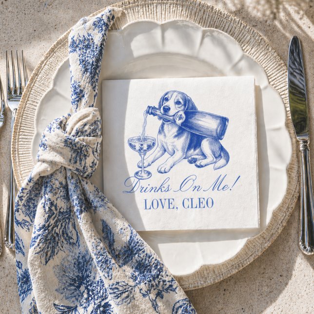 Servilleta De Papel Elegante Beagle Champán Boda Chinoiserie (Elegant Chinoiserie Beagle Champagne Wedding Napkins)