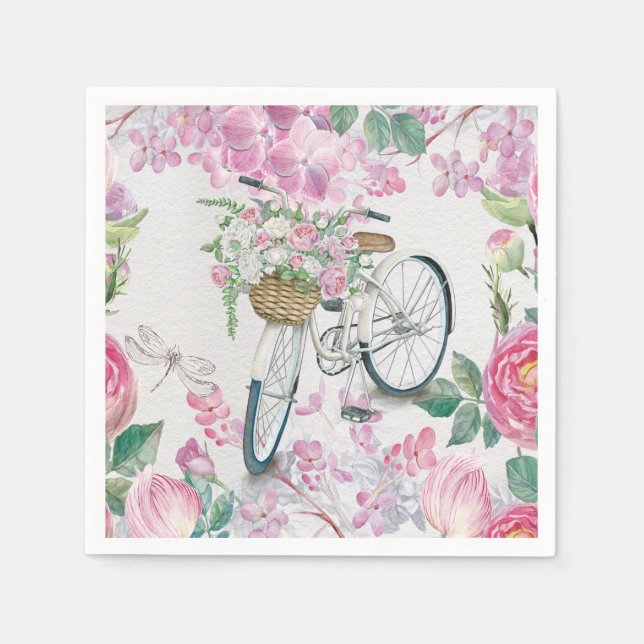 Servilleta De Papel Elegante bicicleta y flores (Anverso)