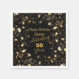 Servilleta De Papel Elegante Black and Gold 50th Birthday Party