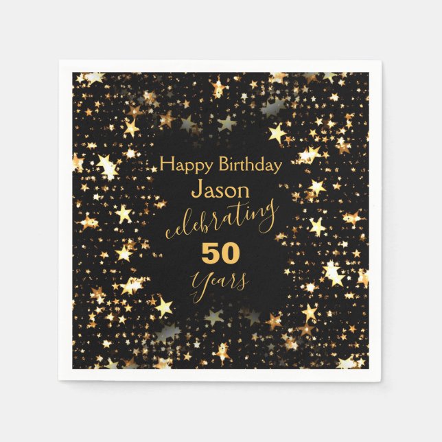 Servilleta De Papel Elegante Black and Gold 50th Birthday Party (Anverso)