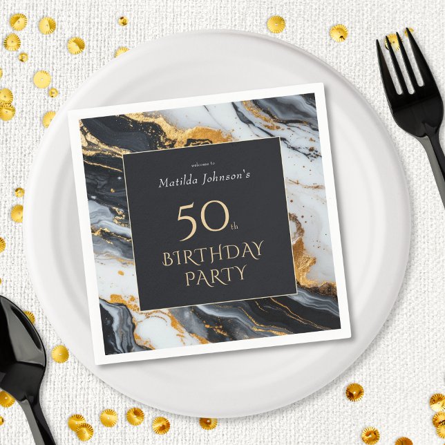 Servilleta De Papel Elegante Black and Gold 50th Birthday Party (Subido por el creador)