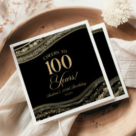 Servilleta De Papel Elegante Black Gold Agate 100 cumpleaños