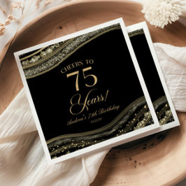 Servilleta De Papel Elegante Black Gold Agate 75th Birthday Party