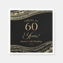 Servilleta De Papel Elegante Black Gold Agate Fiesta de cumpleaños núm