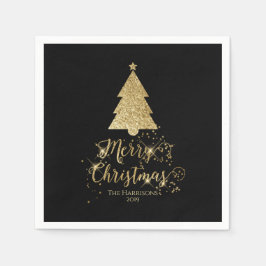 Servilleta De Papel Elegante Black Gold Merry Christmas Sparkle