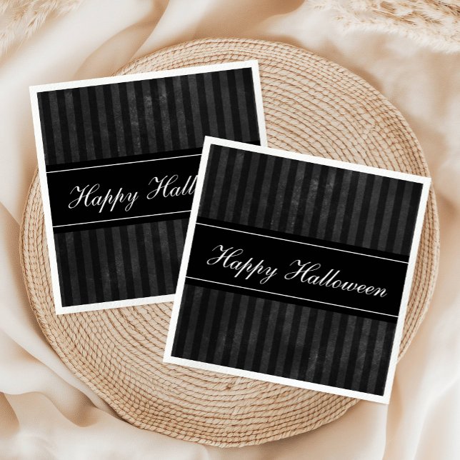 Servilleta De Papel Elegante Black Stripes Happy Halloween (Elegant Vintage Black Stripes Happy Halloween Napkins)