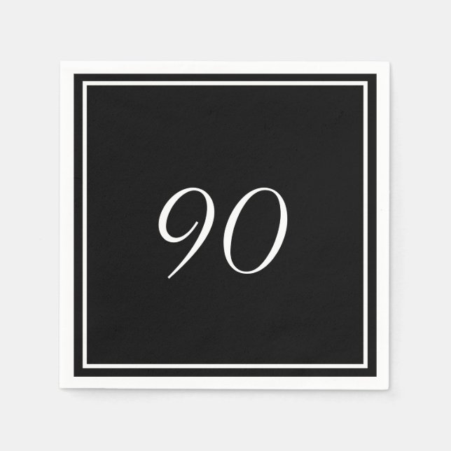 Servilleta De Papel Elegante blanco negro 90 cumpleaños (Anverso)