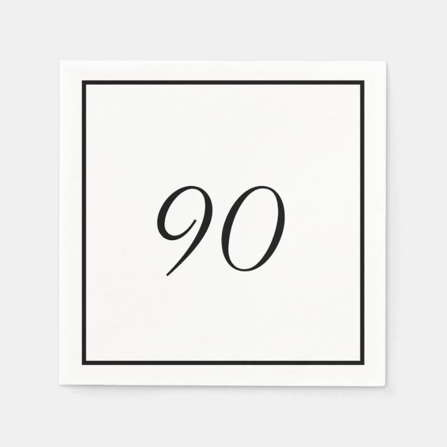 Servilleta De Papel Elegante blanco negro 90 cumpleaños (Anverso)
