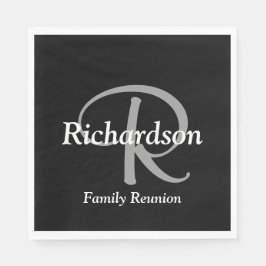 Servilleta De Papel Elegante blanco negro y gris plateado monogramado