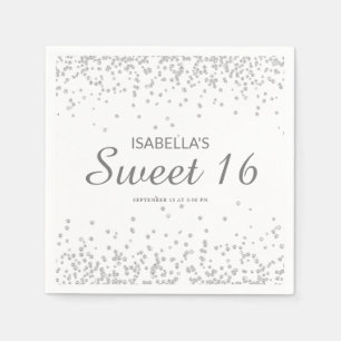 Servilleta De Papel Elegante Blanco Plata Brillante Dulce 16 Nombre