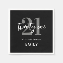 Servilleta De Papel Elegante blanco y negro moderno cumpleaños 21