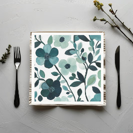 Servilleta De Papel Elegante Blue Aqua Floral Papel Botánico Napkins