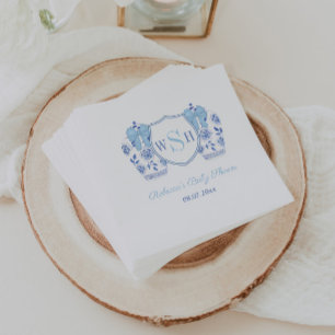 Servilleta De Papel Elegante Blue Bow Monograma Boy Baby Shower Fiesta