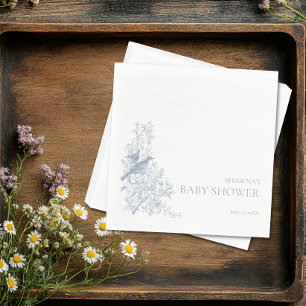 Servilleta De Papel Elegante Blue Chinoiserie Naturaleza Aves Baby Sho