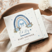 Elegante Blue Floral Beige Boho Rainbow