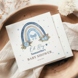 Servilleta De Papel Elegante Blue Floral Beige Boho Rainbow