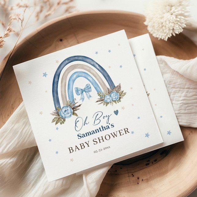 Servilleta De Papel Elegante Blue Floral Beige Boho Rainbow (Subido por el creador)