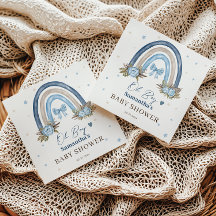 Elegante Blue Floral Beige Boho Rainbow