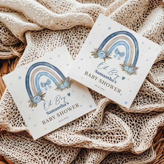 Servilleta De Papel Elegante Blue Floral Beige Boho Rainbow (Subido por el creador)