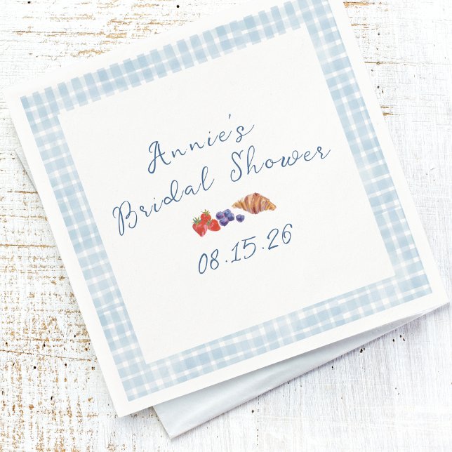 Servilleta De Papel Elegante Blue Gingham Summer Brunch Bridal Shower (Subido por el creador)