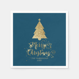 Servilleta De Papel Elegante Blue Gold Feliz Navidad Sparkle
