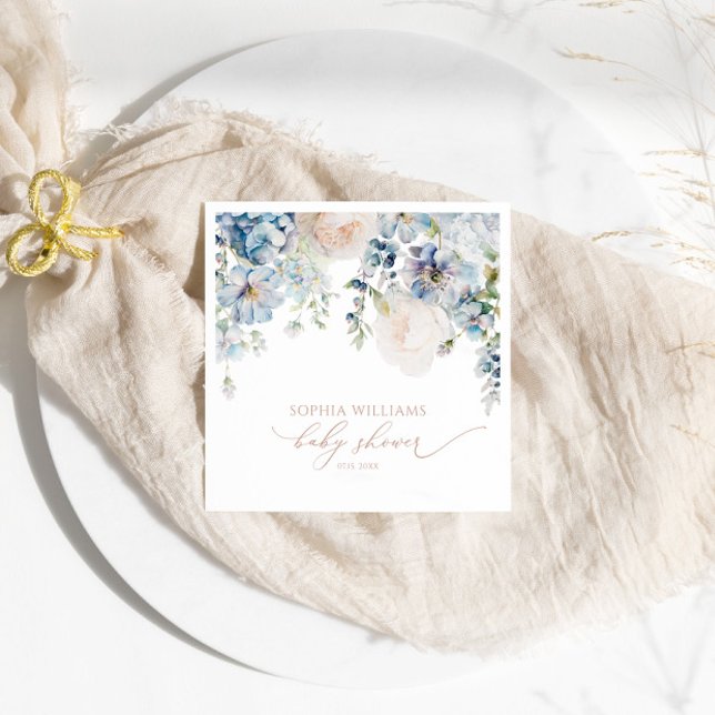 Servilleta De Papel Elegante Blue Hydrangea Baby Shower Napkins (Subido por el creador)