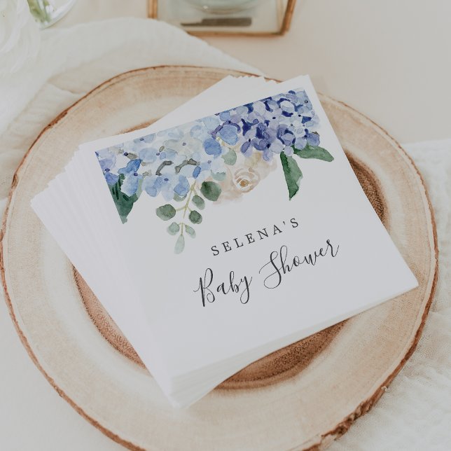 Servilleta De Papel Elegante Blue Hydrangea Spring Floral Baby Shower (Elegant Blue Hydrangea Spring Floral Baby Shower Napkins)