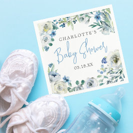 Servilleta De Papel Elegante Blue White Floral Spring Boy Baby Shower