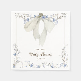 Servilleta De Papel Elegante Blue Wildflowers Coquette Bow Baby Shower