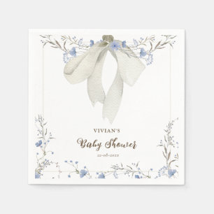 Servilleta De Papel Elegante Blue Wildflowers Coquette Bow Baby Shower