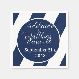 Servilleta De Papel Elegante Boda a rayas náuticas - Azul marino, blan