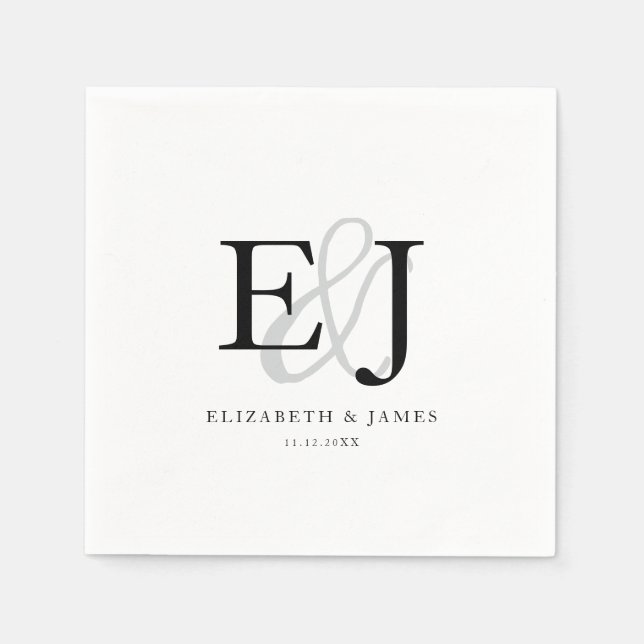 Servilleta De Papel Elegante Boda Ampersand Classic Monograma (Anverso)