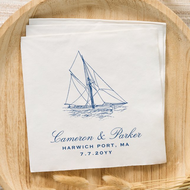 Servilleta De Papel Elegante Boda azul de la Marina Náutica (Sailboat Elegant Yacht Club Nautical Wedding Napkins in Navy Blue designed by Concertina Press)