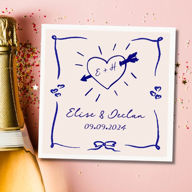 Servilleta De Papel Elegante Boda azul retro dibujado a mano (Subido por el creador)