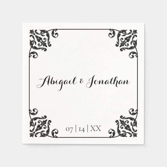 Servilleta De Papel Elegante Boda barroco vintage enmarcado (Anverso)